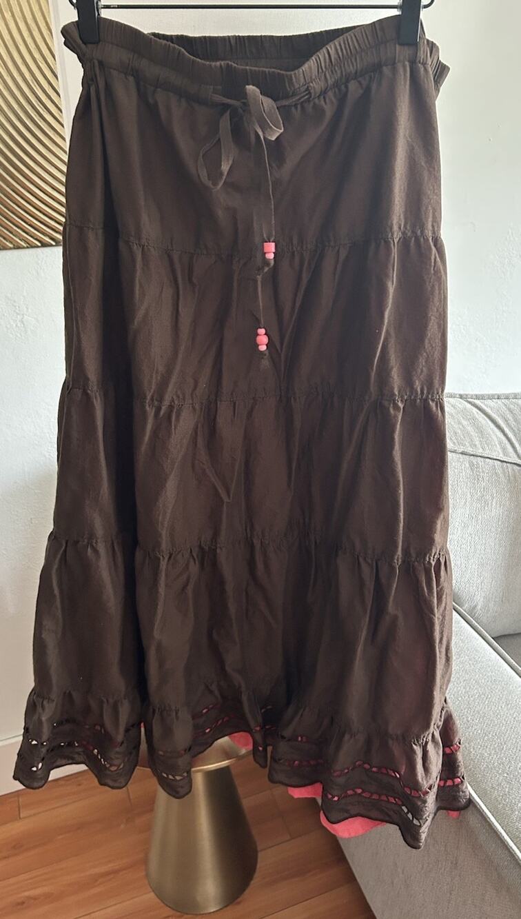 Praire Country Tiered Maxi Skirt L Boho Western Ruffles Eyelate Brown